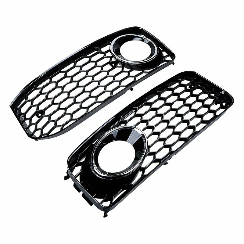 2Pcs A5 Car Front Bumper Fog Light Lamp Grille Grill Cover Mesh Honeycomb Hex For Audi A5 B8 SLine S5 HONEYCOMB 2008-2012