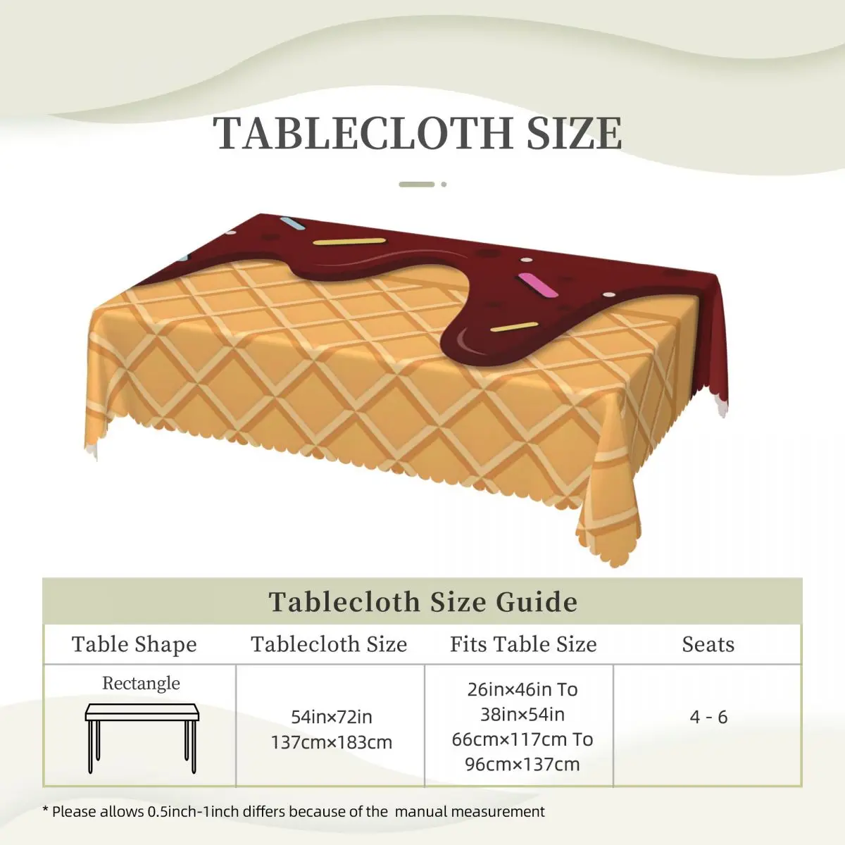 Ice Cream Waffle With Chocolate Customized Rectangular Tablecloth Waterproof Table Cover for Festival Decorations Table Cloth