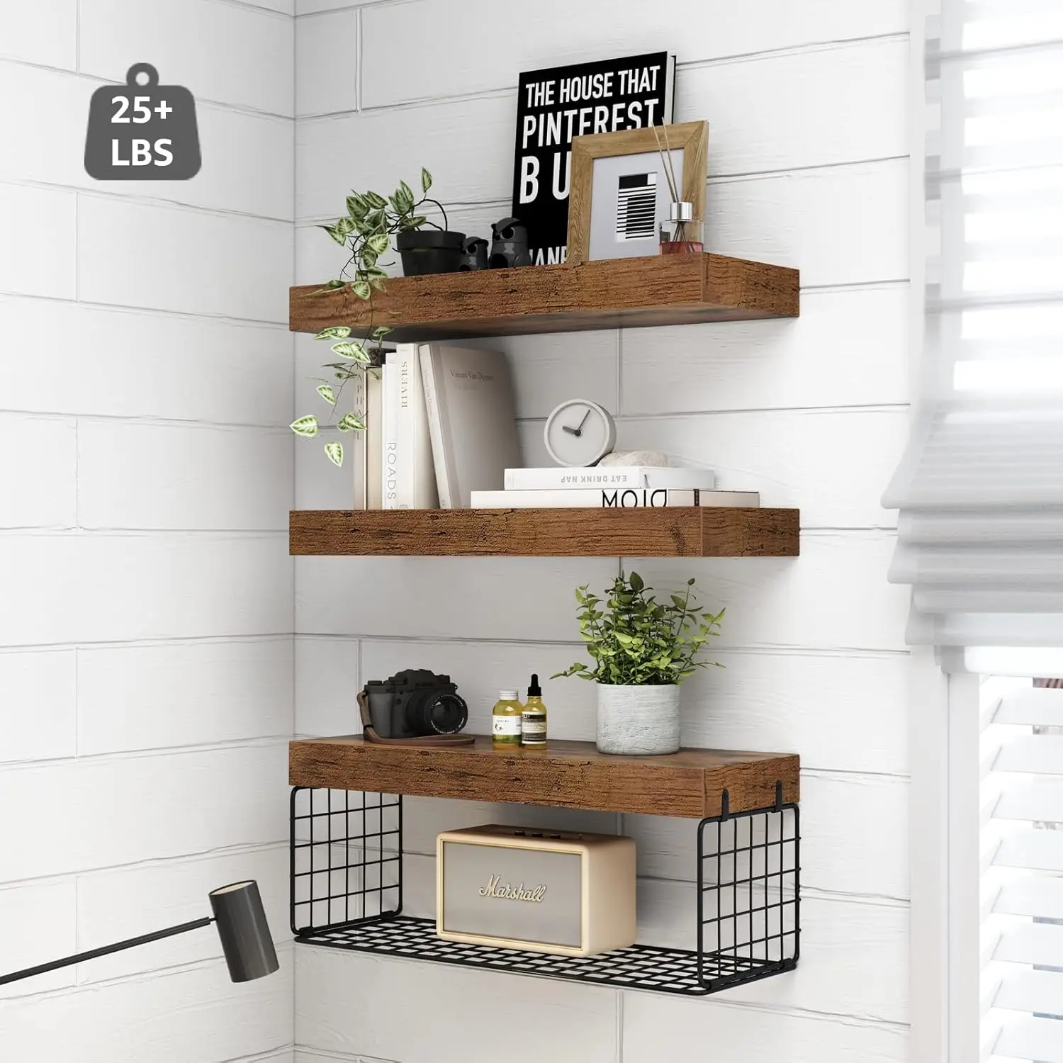 Bathroom Shelves Over Toilet Wall Mounted Floating Shelves Farmhouse Shelf Toilet Paper Storage Small 16 inch Set of 3, Rustic