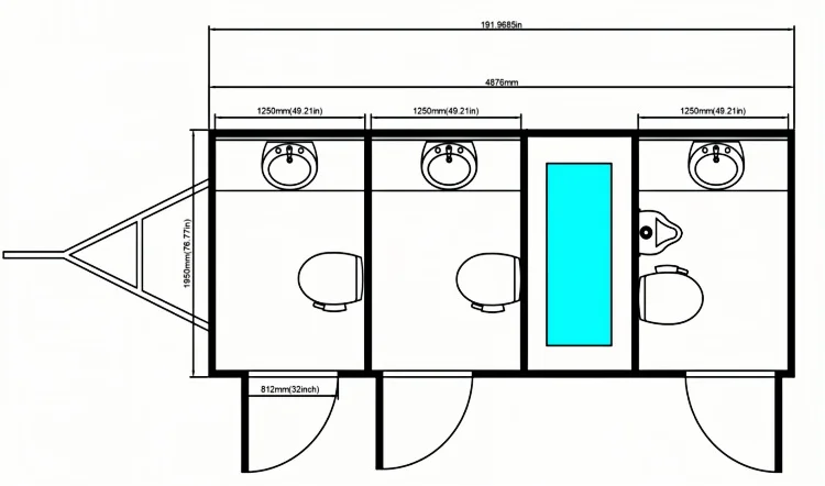 Portable Fiberglass Mobile Toilet and  Shower Trailer with Fiberglass and Composite Plate Trailer Portable Mobile Toilet