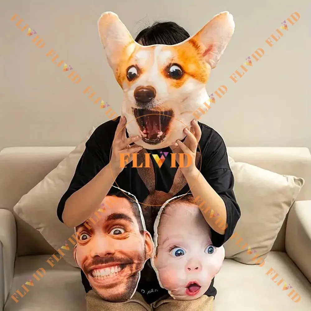 Personalized 3D Human Head Photo Pillow Custom Portrait Dog/Cat Pillow Lover Memorial Cushion Creative Gift Sofa Throw Pillow