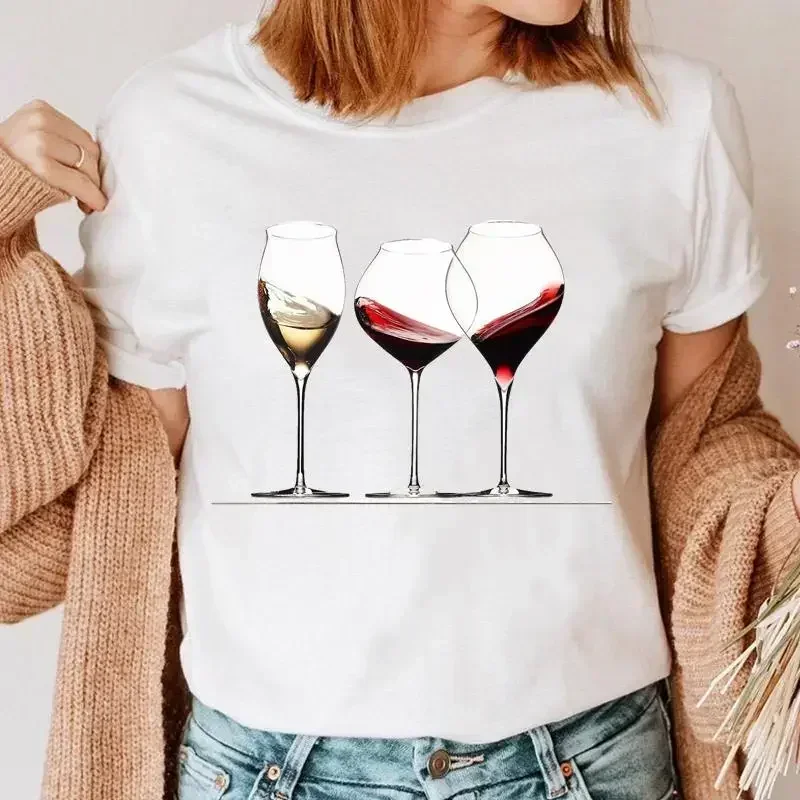 Clothes Ladies Wine New 90s Style Trend Summer Print Tee Clothing T-shirt Women Graphic T Shirt Short Sleeve Cartoon Female Top