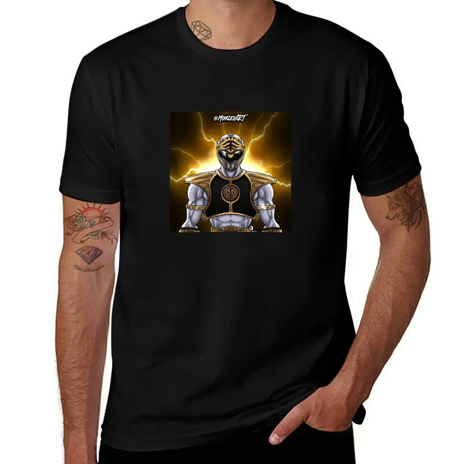 

White and Gold Power ranger T-Shirt funny shirt cotton football t shirt vintage t shirts heavy weight t shirts for men