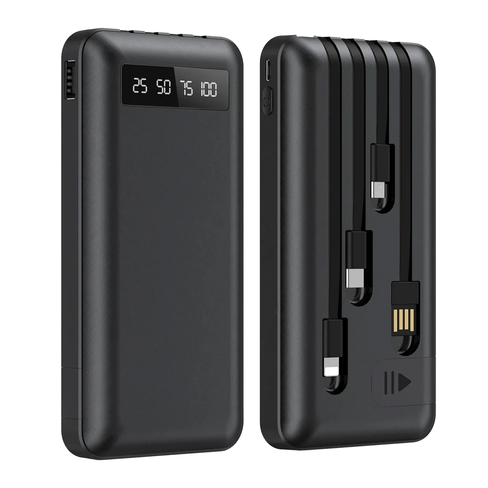20000mAh Power Bank Charger Portable Large Capacity Built-in Cables Phone Stand Multi-Device For iPhone Android Phones Tablets