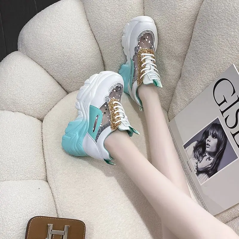 

Women's 2026 Spring Summer New Platform White Sneakers Breathable Mesh Casual Sports Shoes Trendy Dad Shoes Women Footwear
