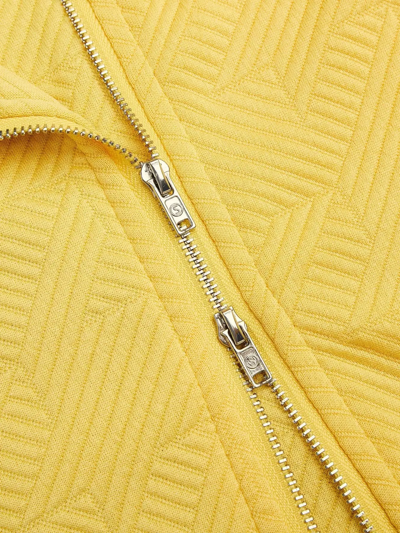 

Women's Yellow Textured Zip-Up Motorcycle Jacket with Lapel, Fall Winter Casual Style