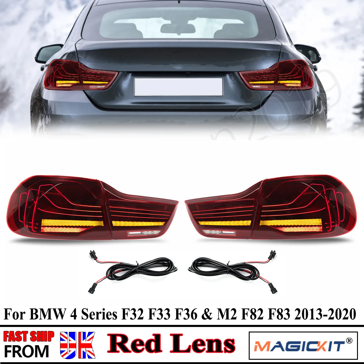 

Задние фонари для BMW 4 серии 420i 430i 440i F32 F33 F82 F83 2014-2020, в стиле CS, с красными линзами, светодиодные, с функцией сигнализации.