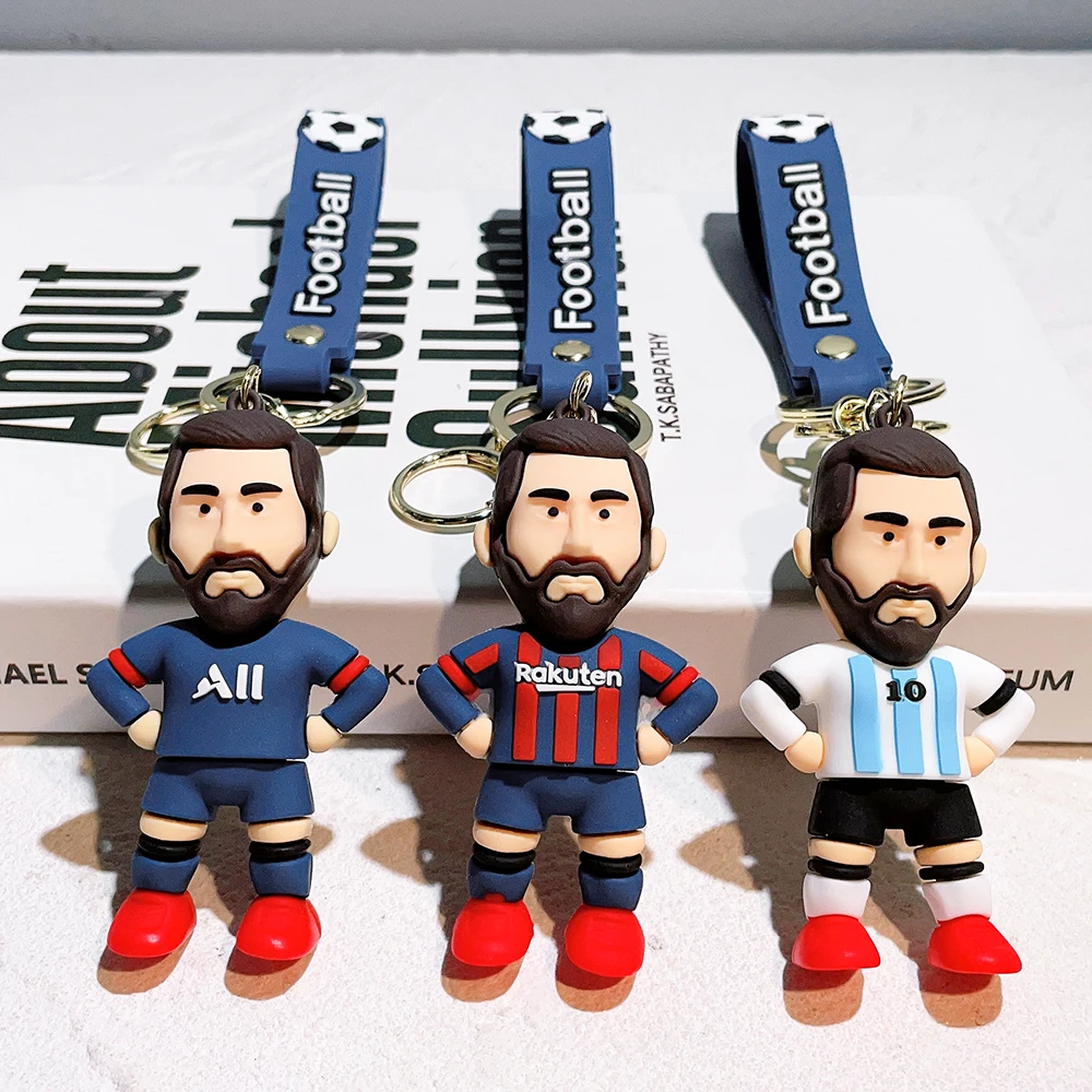 Trend Football Athlete Messi Keychain Cartoon Figure Silicone Pendant Keyring Car Backpack Key Holder Kawaii Jewelry Accessories