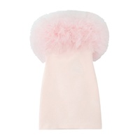 Women Vintage Pink Off-the-shoulder Mini Dress with Tulle Volume Summer Sleeveless Backless Strapless Slim Short Dresses
