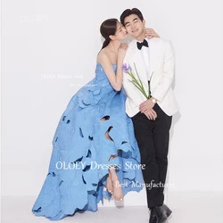 OLOEY 2024 Unique Blue Strapless Prom Dresses Korea Wedding Photoshoot Party Gowns Sleeveless A-Line Evening Dresses Custom Made