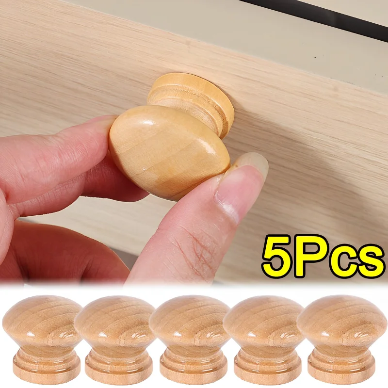 5/2/1PCS Wooden Cabinet Wardrobe Knobs Handles Door Drawer Pulls Single Hole Round Wood Kitchen Handle Furniture Hardware Knobs