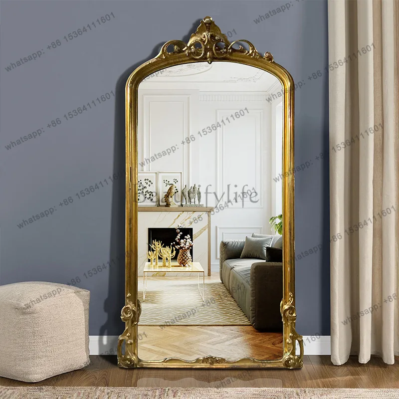 European retro carved frame arched floor mirror retro court style art decorative mirror home
