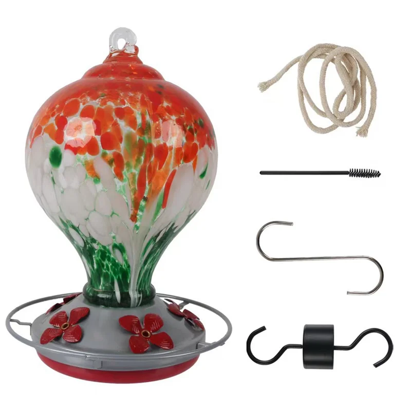 

Кормушка для птиц с 5-мя жерновами Кормушки для птиц из дутого стекла ручной работы для подвешивания на открытом воздухе 30 Fuild Oz-B09B