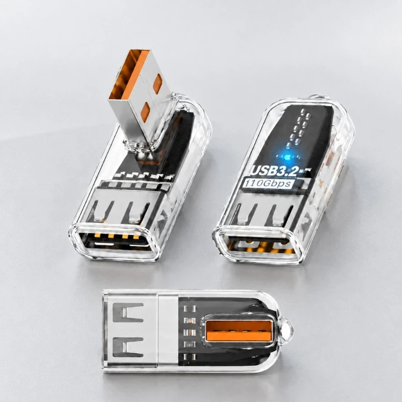 transparent USB3.2 Adapter 60W 90-degree elbow USB Male to female OTG Adapter Connector 10Gbps Data Transfer for Phone laptop