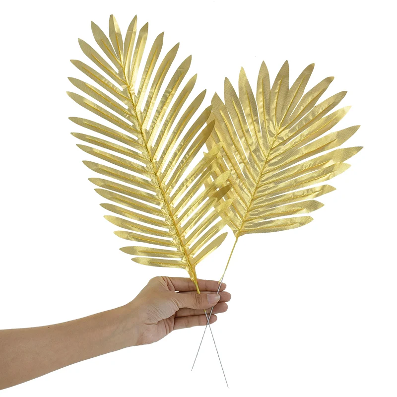 

5Pcs/Lot Golden Artificial Plants Leaf Eucalypt Palm Branch Fake Plant For Wedding Table Decoration Home Room Decor Supplies