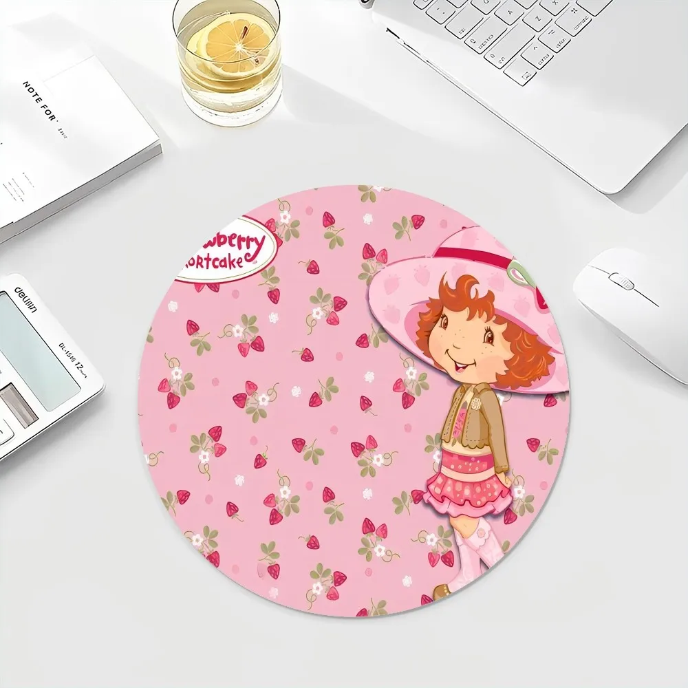 Cartoon S-Strawberry S-Shortcake Round Custom Skin Office Student Gaming Thickened Writing  Non-slip Cushion Mouse Pad Desk Mats