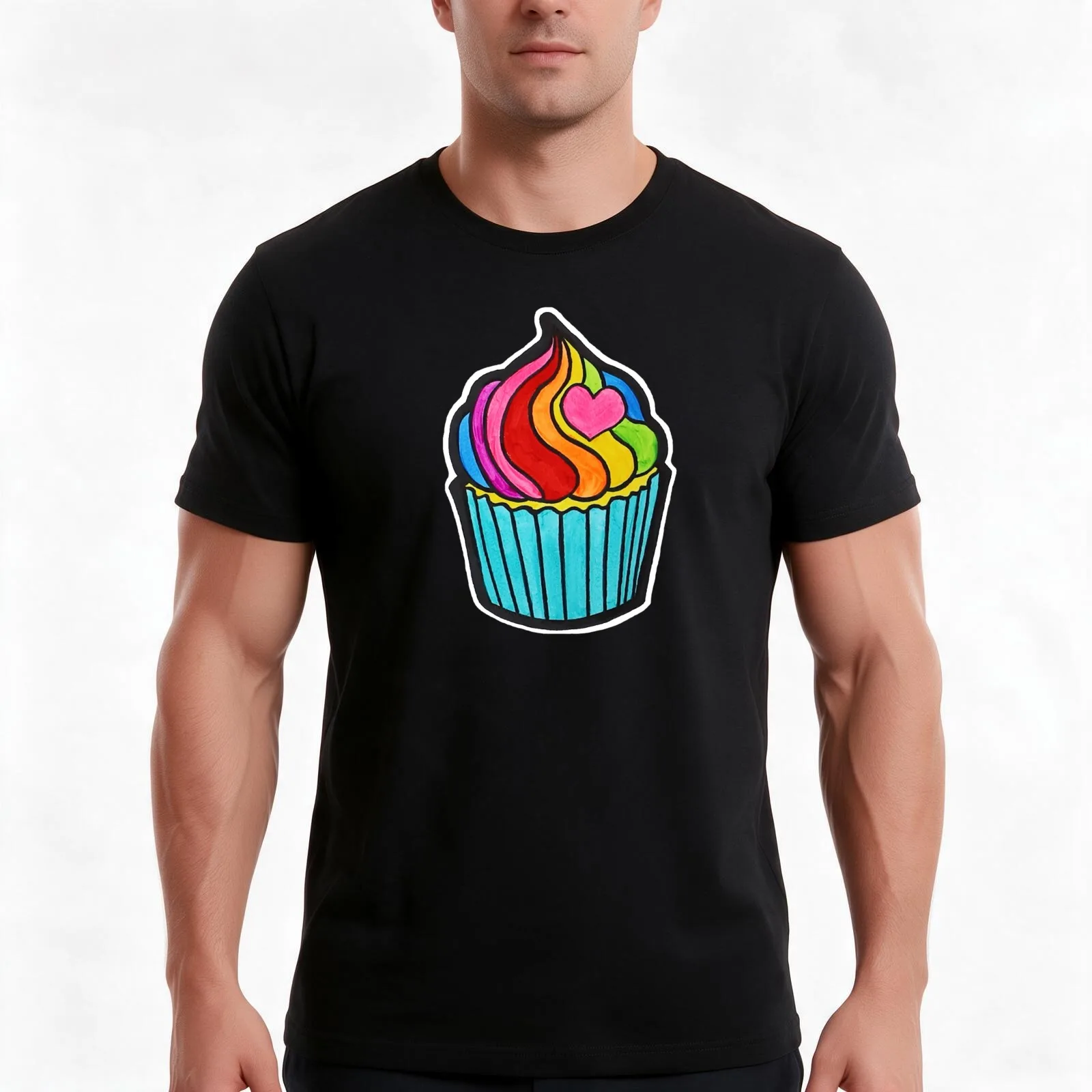 Cupcake With Rainbow Icing T-Shirt Summer Casual Cotton Tee Oversized Streetwear Tops Vintage Graphic Print Unisex Men Women