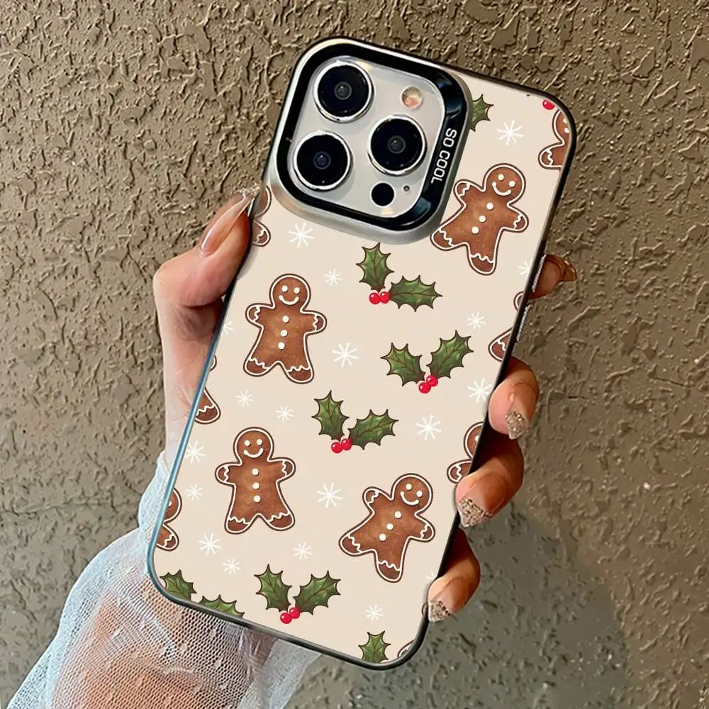Cartoon Christmas Tree Snowman Phone Case For iPhone17,16,15,14,13,12,11 Pro Max black Matte Shockproof Cover