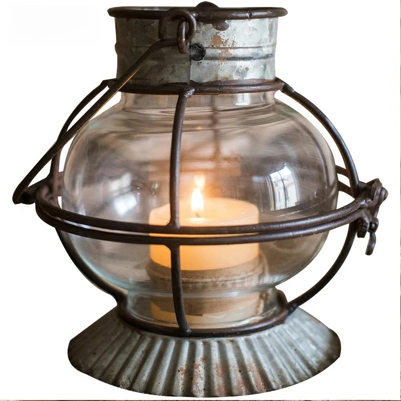 Vintage Metal Glass Candle Holder, Retro Tea Light, Candle Lantern