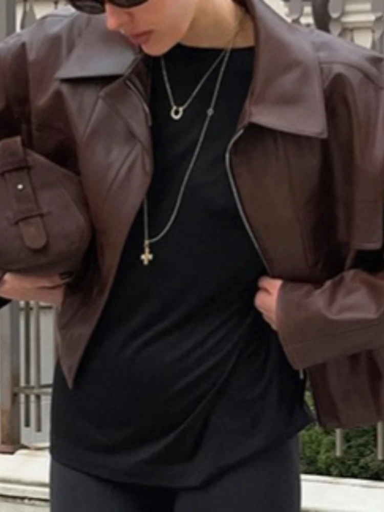 Autumn Winter New Women's Vintage Jackets Motorcycle Style PU Leather Coats Female Street Cool Windproof Short Outwear Tops