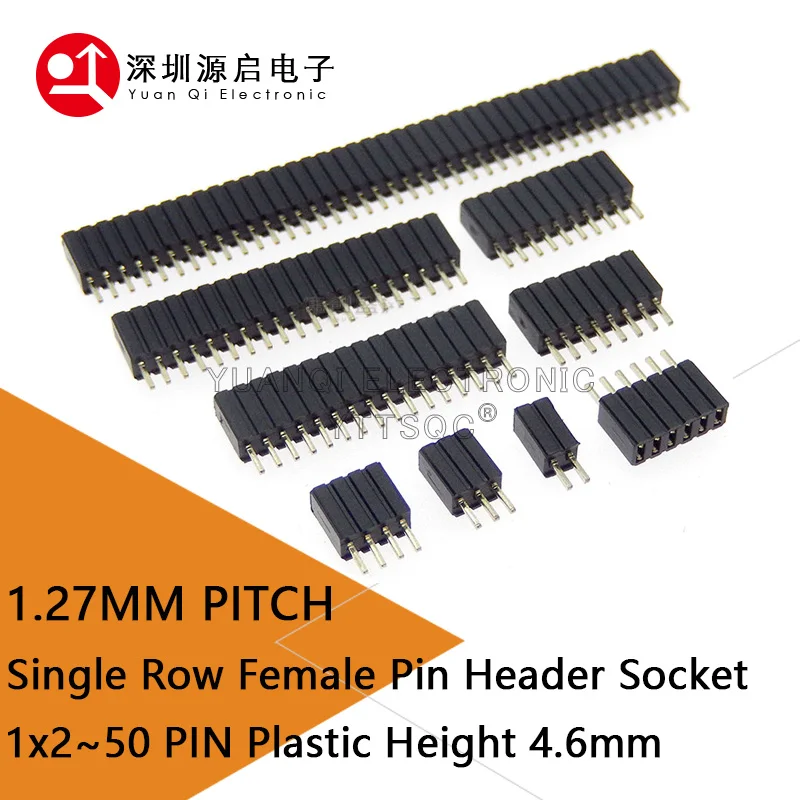 1.27mm 1.27 Pin Header Single Row Female Breakaway PCB Board Connector Pinheader 1*3/4/5/6/8/10/12-40p Plastic height 4.6mm