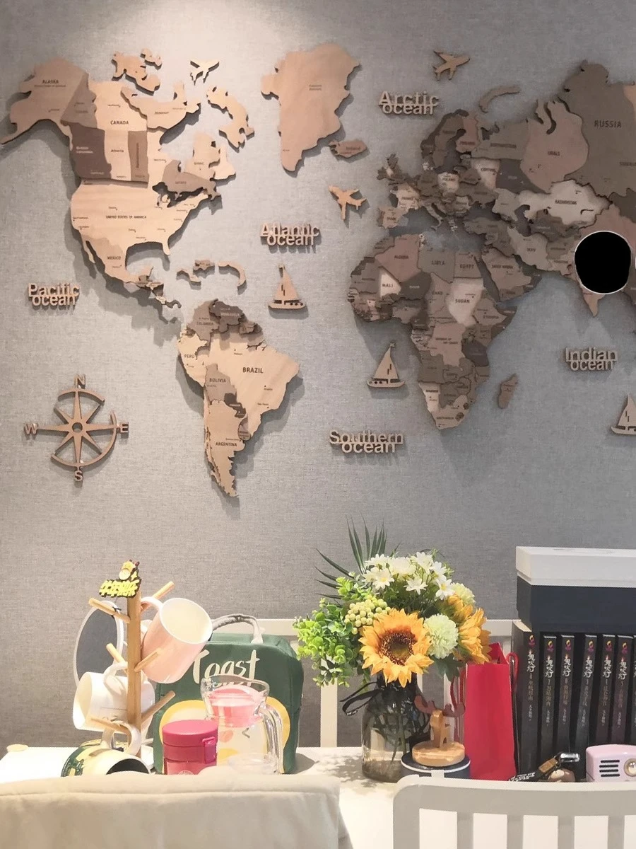 الخشب الصلب خريطة العالم السفر الشمال غرفة المعيشة حائط الخلفية الديكور اللوحات الزخرفية الكبيرة قسم المكتب المدرسة ثلاثية الأبعاد #3