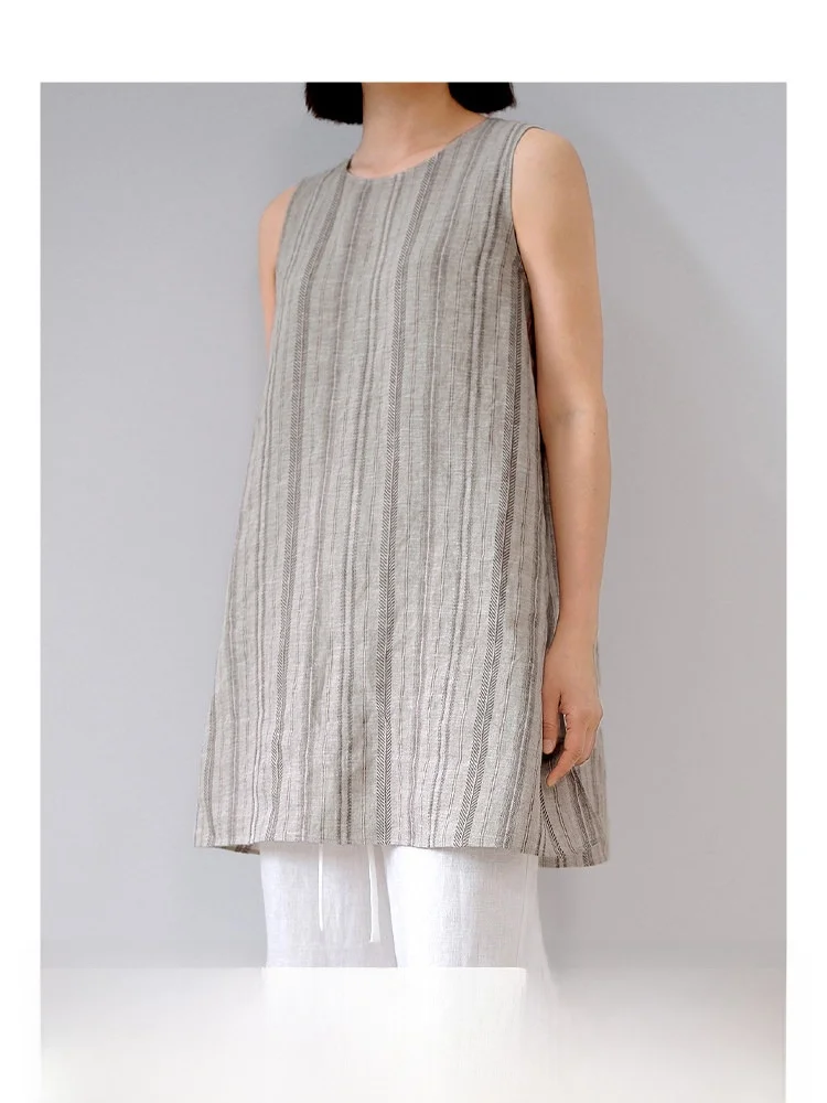 

Весенне-летний льняной жилет миди Dr, индивидуальный льняной топ в полоску с каплей дождя, женский топ обычной длины для поездок на работу