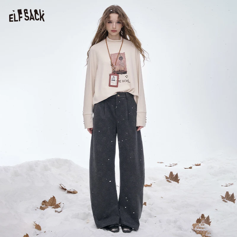 

ELFSACK 2025 Winter New Arrivals Elegant Classic Solid Floor Length Straight Leg Pants For Women