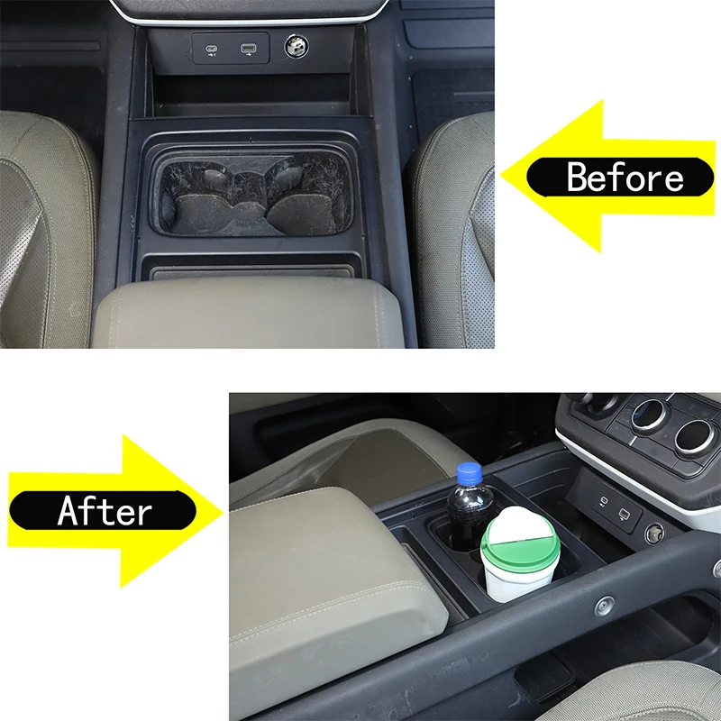 For Land Rover Defender 90 110 130 2020-2024 TPE Black Car Center Console Water Cup Holder Storage Box Car Interior Accessories