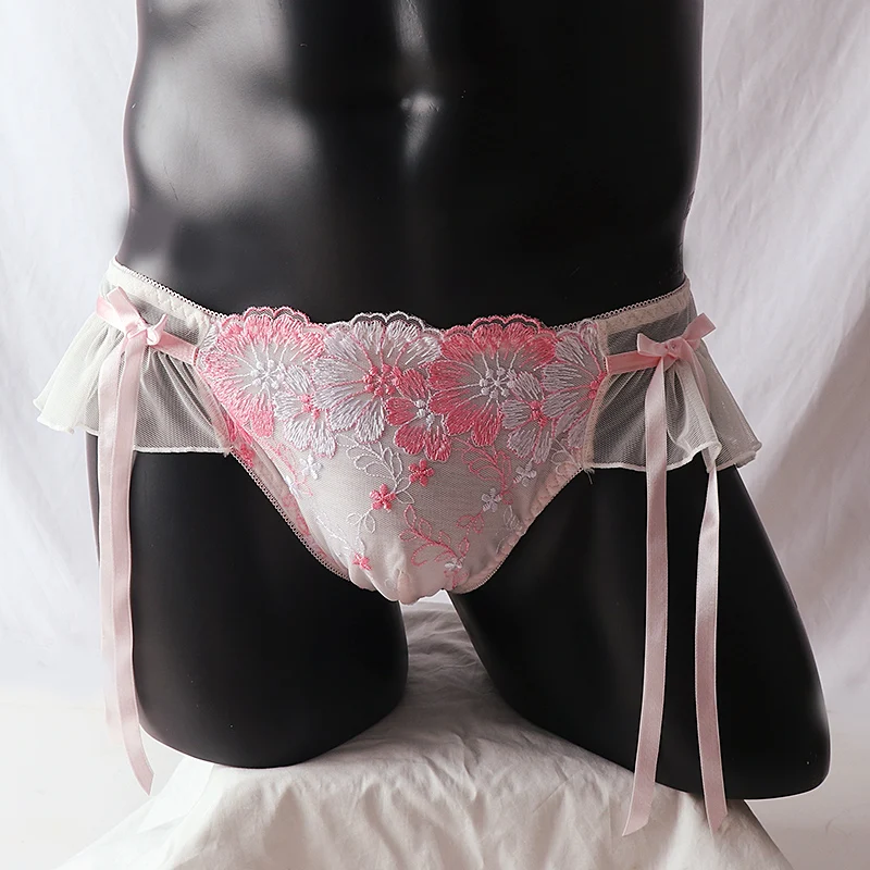 

Men's Sexy Lace Trim Embroidered Me Underwear Comfortable Soft Health e Pants mid Waist Plant Floral Pattern Youth