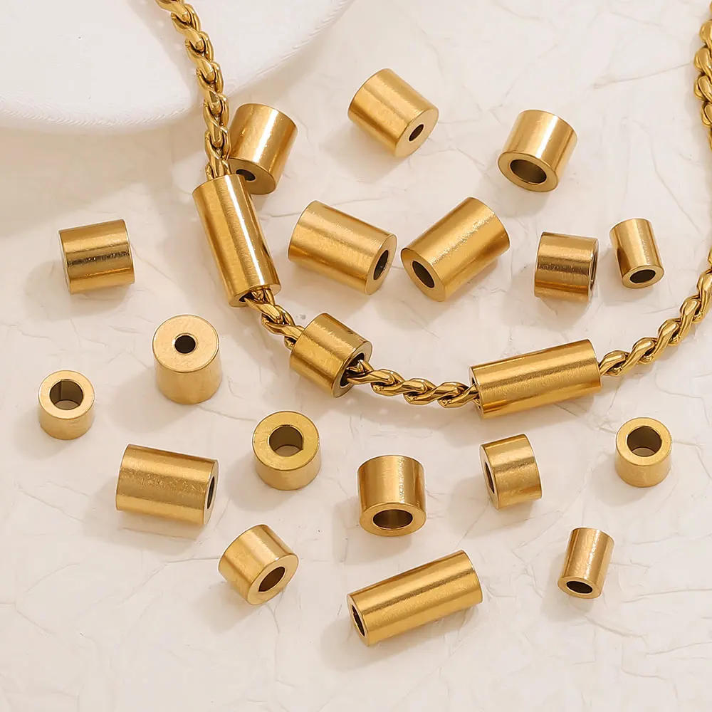 Stainless Steel Cylindrical Barrel Spacer Bead PVD Gold Waterproof Non Tarnish DIY Jewelry Making Supplies for Bracelet Necklace view 3