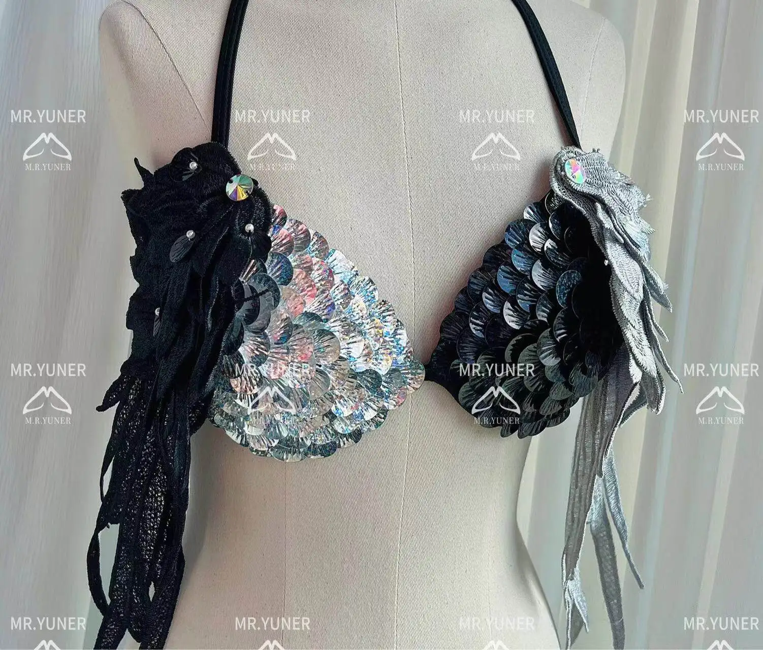 

Handmade Sequin Wings Mermaid Fish Scale Bikini Diving Photography Aquarium Vacation Hot Spring Bikini Bra Beach Sequin Bra