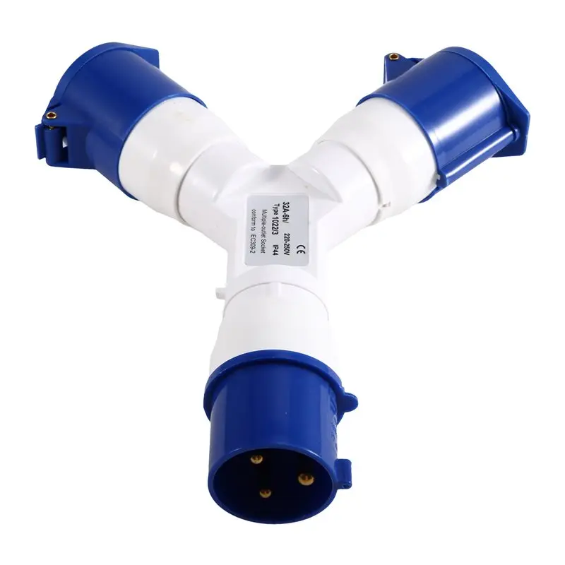ABDJ-Multi-Function Y-Type Industrial Plug 32A 3 Pin 2 Way AC 380-415V IP44 Waterproof Field Power Socket