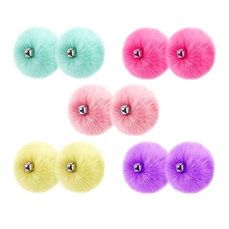 10 Pieces Roller Skate Pom Poms With Jingle Bells- 3.1 Inch Tie-On Roller Skate Pom Poms Fuzzy (5 Colors)