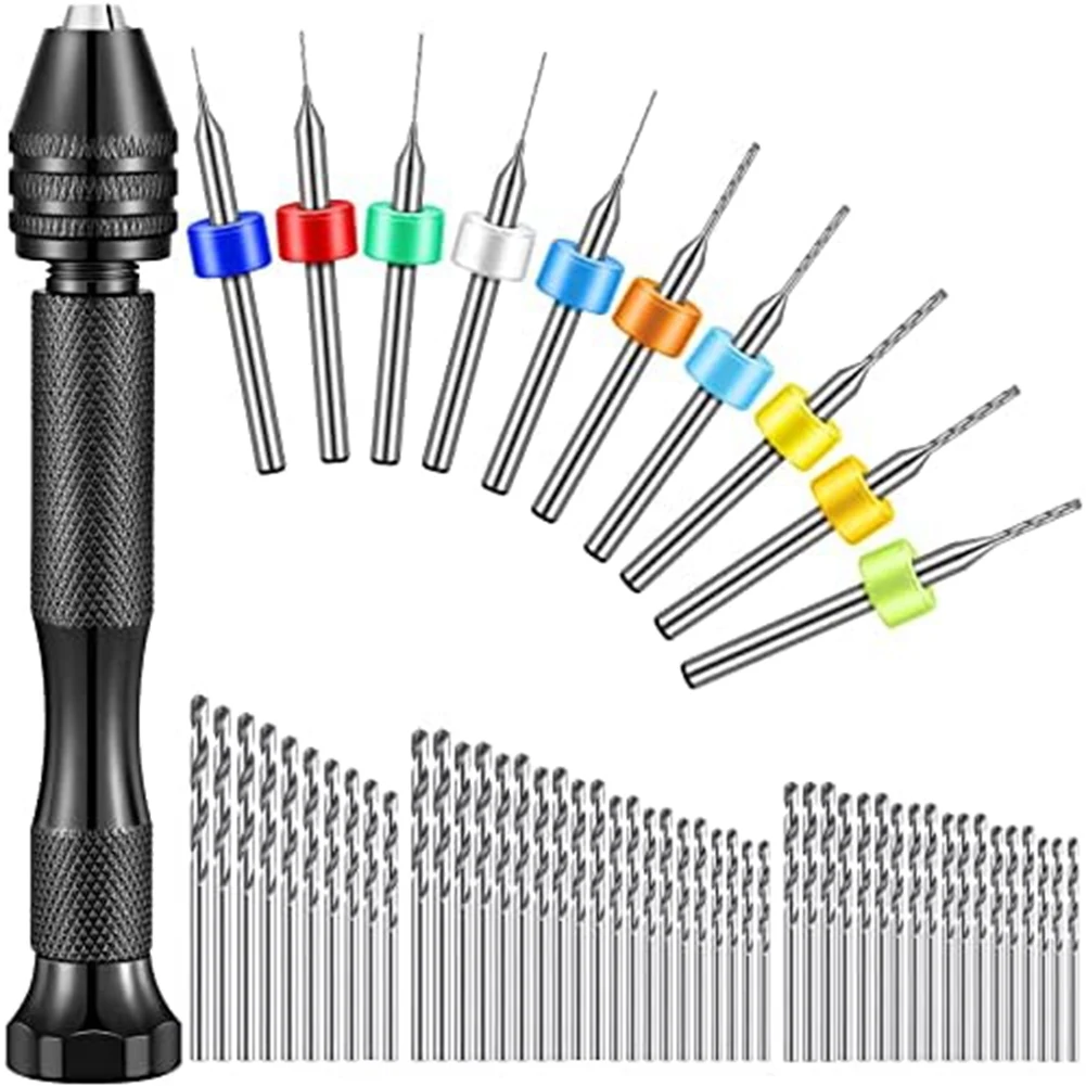 59Pcs Hand Drill Bits Set,49Pcs Metal Pin Vise Hand Drill Mini Mini Twist Drill Bits and 10Pcs Carbide PCB Rotary