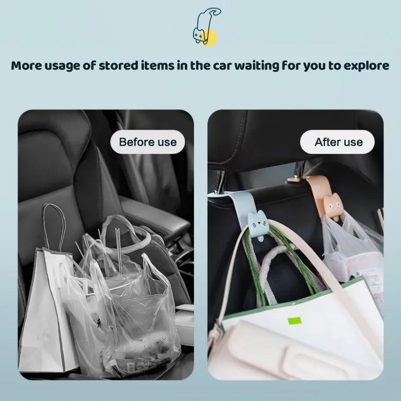 2Pcs Cartoon Car Hook Creative Car Seat Hanger Hook Organizer Stand Bags Clothes Key Sundries Clip Auto Interior Accessories