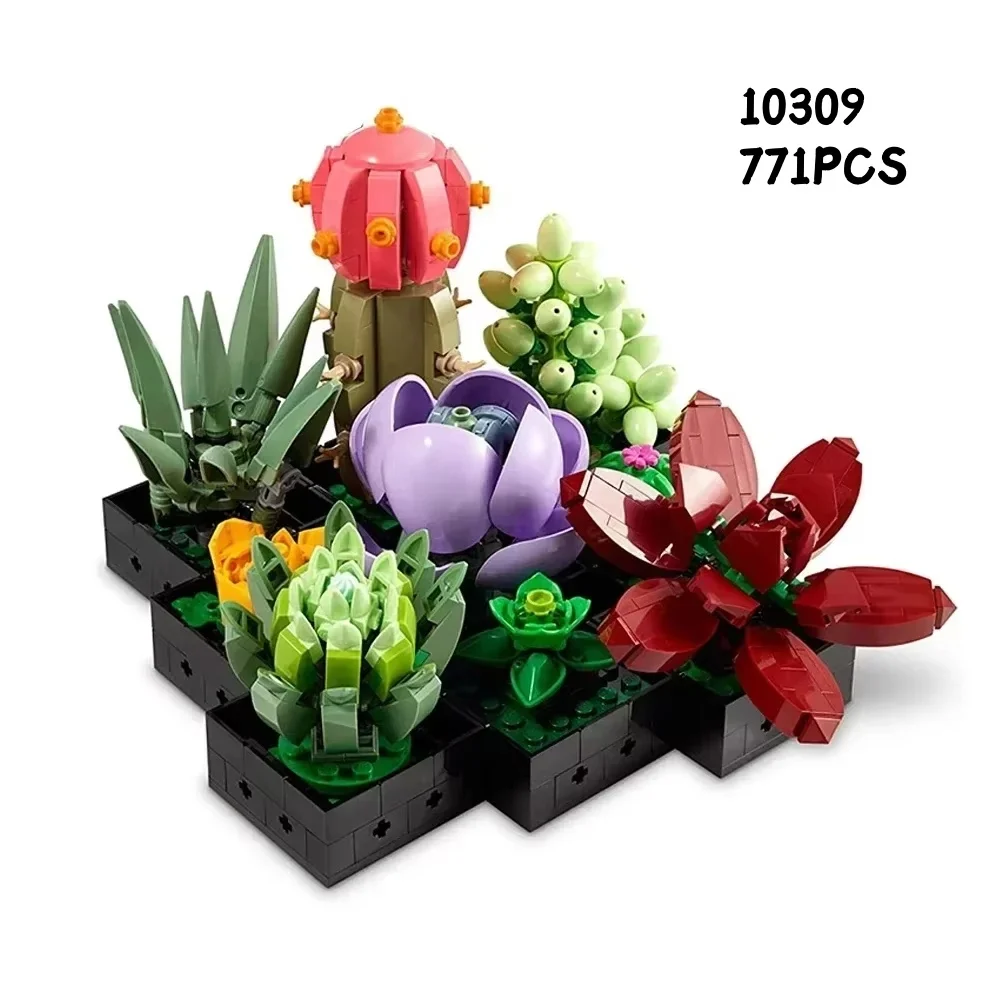 

10309 Букет суккулентов, модель бонсай, украшение для дома, подарки на день рождения, 771 деталь, развивающие игрушки-конструкторы для детей