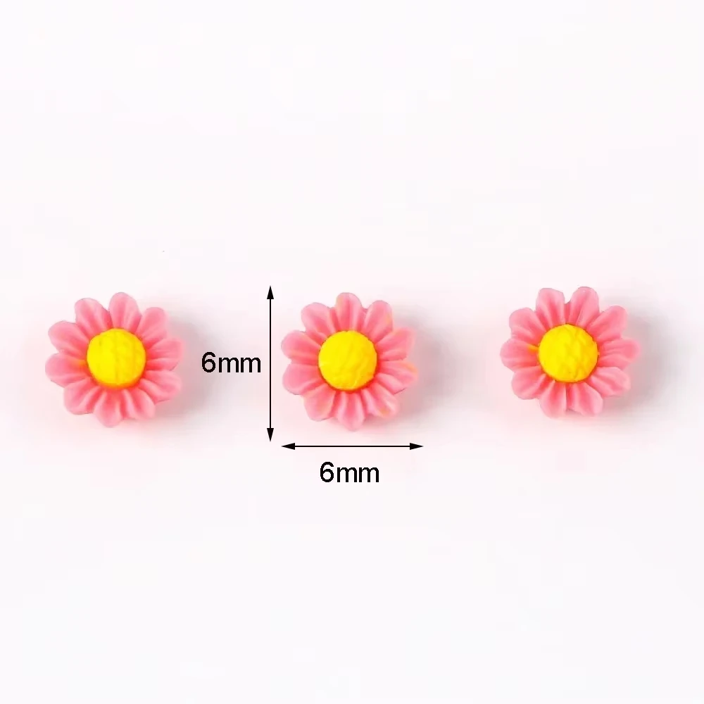 100pcs 6mm Resinous Flat Bottomed Coloured Flower Nail Decoration Mobile Phone Case Decoration Accessory Materials