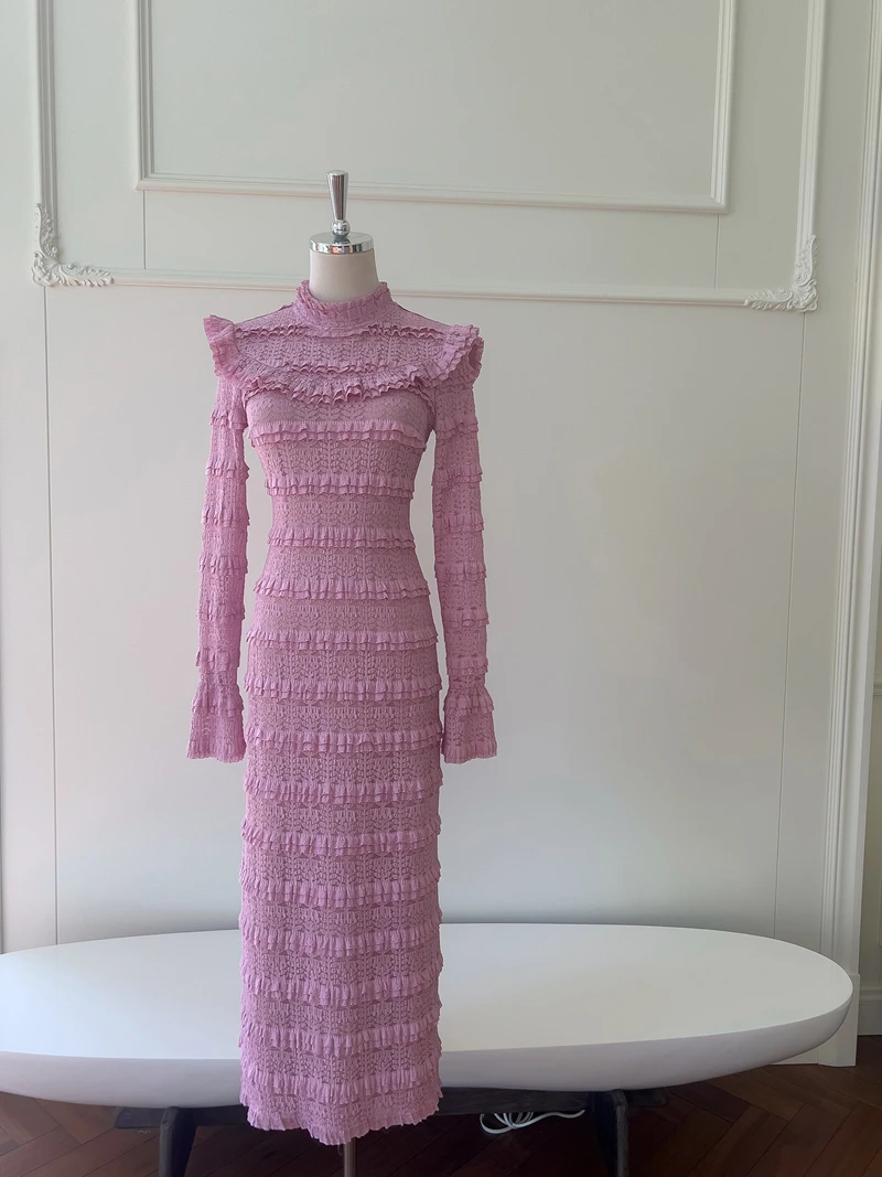 Rétro dame cloche Sve Dr Ele violet dentelle longue Dr vacances Sle Dr taille haute a-ligne jupe fermeture à glissière