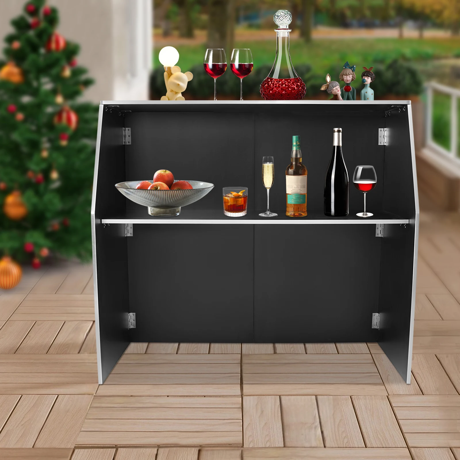 

Top 110lbs and 66lbs Middle Shelf Large Capacity Portable Bar Cabinet with Practical Latches for Parties, Picnics, Barbecues