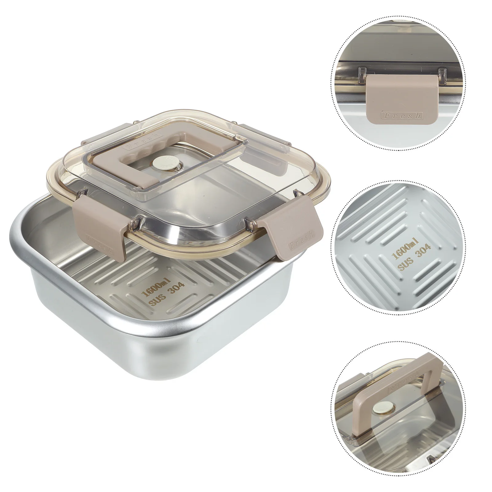 

Food Container Stainless Steel 1600ml Fresh Keep Box Lid Handle Fridge Organizer Vegetable Fruit Storage Picnic Lunch Box