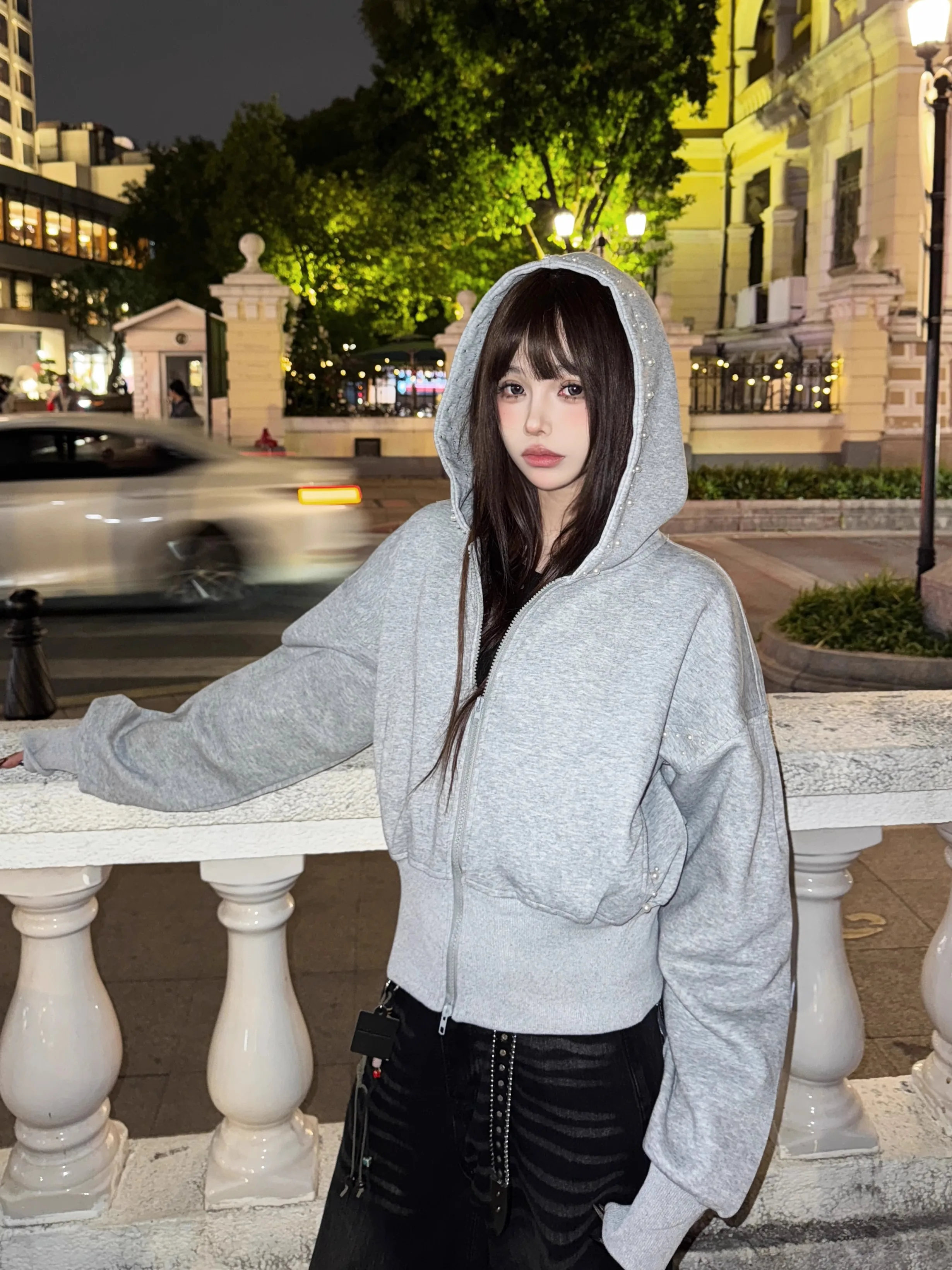 2025 Autumn Harajuku Black Jackets with Hooded Women Y2k Clothing Design Elegant American Retro Coats Korean Fashion