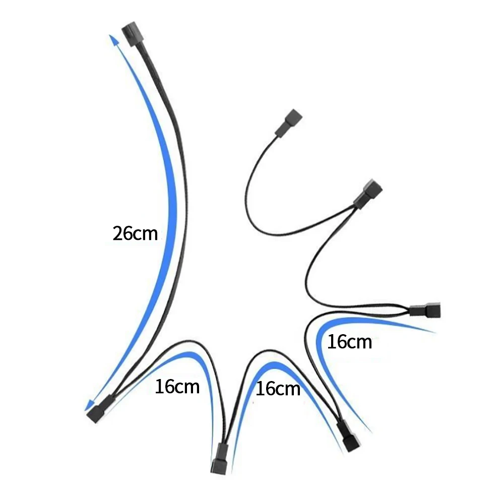 4 Pin PWM Fan Cable 1 To 5/6 Ways Splitter Black Sleeved Extension Cable Connector 3/4PWM Fan Extension Cables for Computer CPU