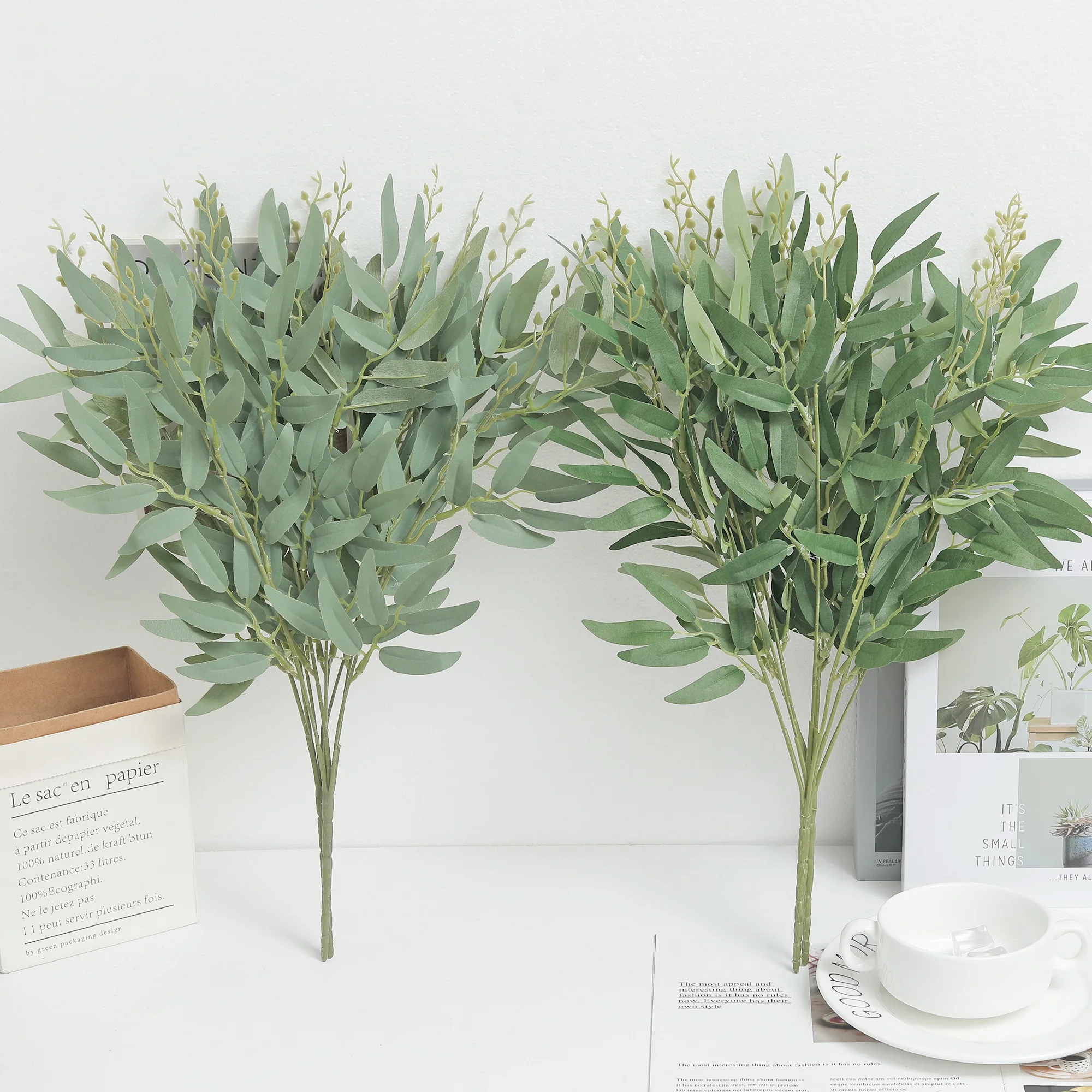 أوراق الصفصاف فروع زهرة اصطناعية باقة الحرير نباتات وهمية ديكور الزفاف يترك DIY بها بنفسك الأخضر ديكور المنزل غرفة المعيشة #2