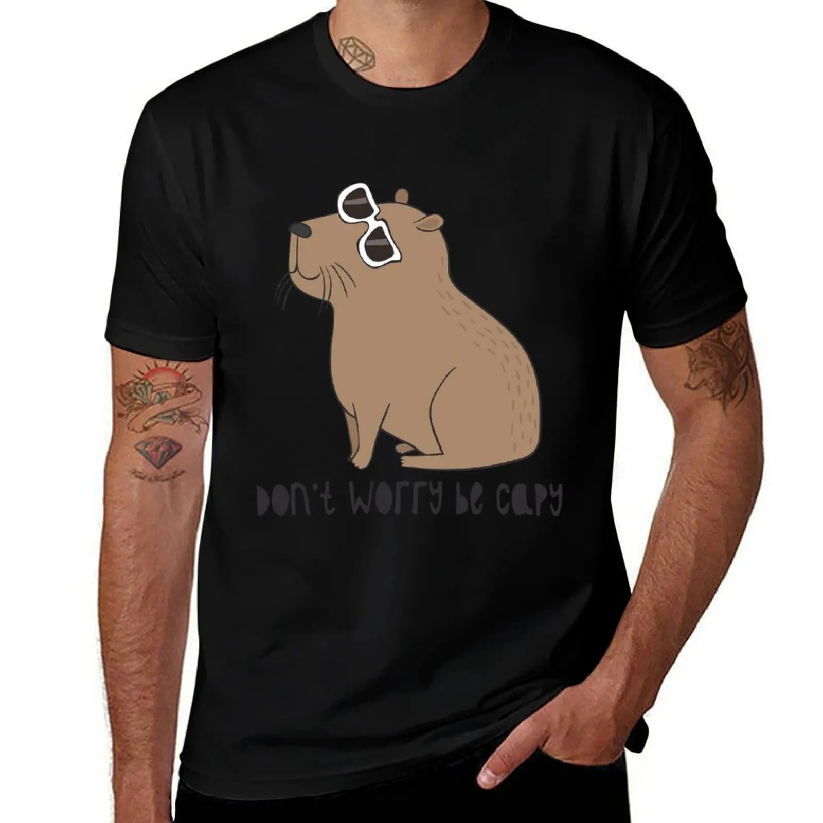 Don't Worry, Be Capy Awesome Cute Capybara Gift T-Shirt Streetwear Print Tee Shirt T-Shirt