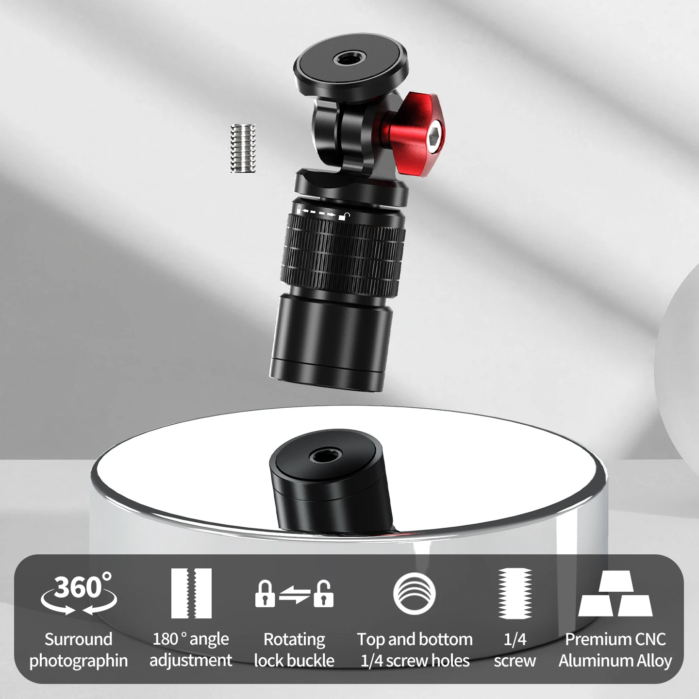 Aluminium-Kamerahalterung Schwenk- und Neigbar ARRI-Ausrüstung Verstellbarer Kugelkopf für DJI Action-Kamera Panorama-Selfie-Stick Stativ Einbeinstativ – Detail 2