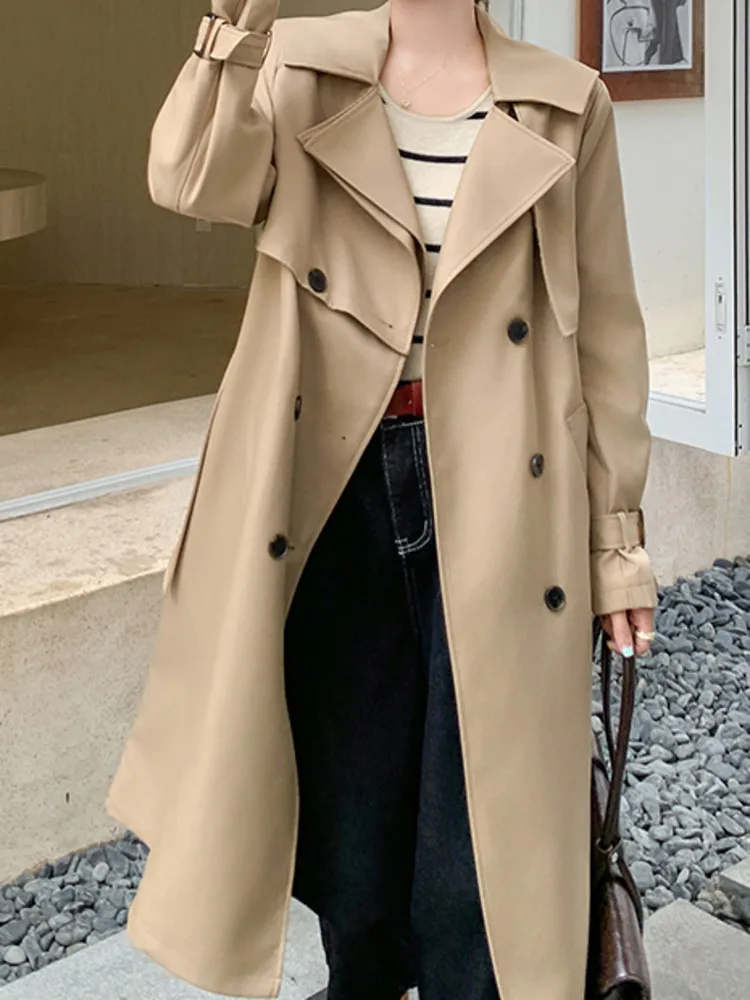 WHTREND 2025 جديد الخريف خندق معطف مزدوج الصدر طويلة الأكمام موضة سترة واقية معاطف مكتب سيدة الملابس WH1574 #2