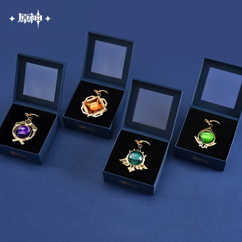 Official Genshin Impact Theme Series Eye Of God Pendant 7 Element Double Side Glass Keychain Decor Accessories Souvenir Gift