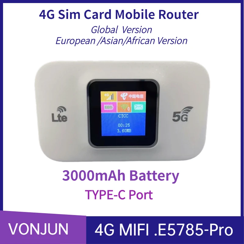 E5785-Pro 4G Mobile WIFI 3000mAh Pocket Hotspot LCD Sim Card Router Type-C Unlocked