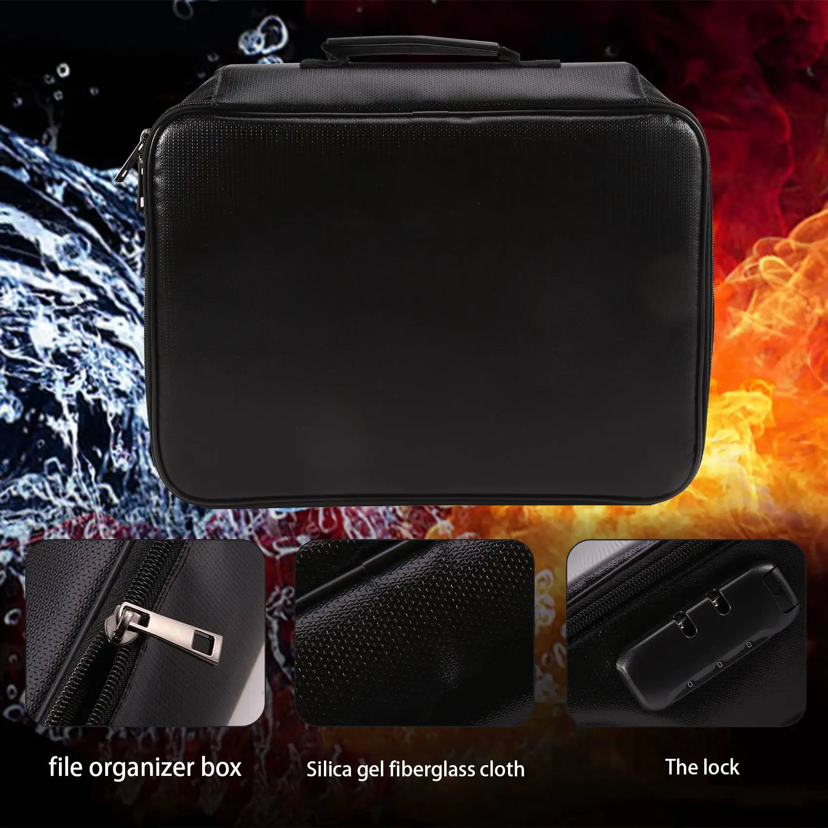 Organizer Bag Fireproof Document Bag with Lock Portable Filing Storage Box Holder for Document File Passport Certificate
